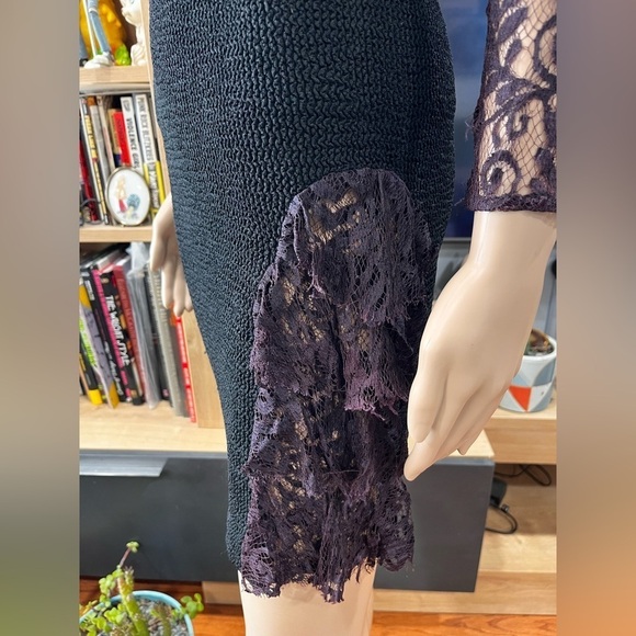 True vintage 80’e STEPPIN' OUT bodycon black spandex waffle stretch Party Dress - Picture 9 of 11